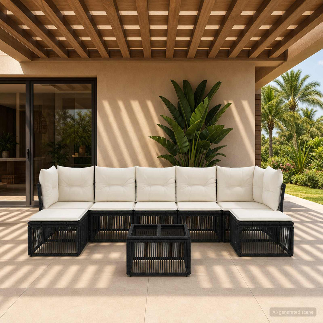 Havesofa Sæt 8 stk. Sort polyrattan