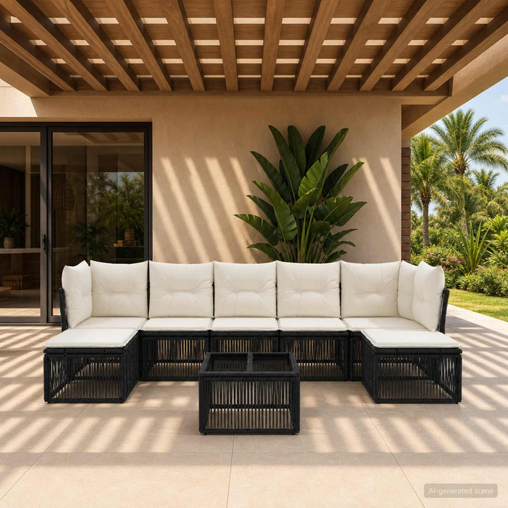 Havesofa Sæt 8 stk. Sort polyrattan