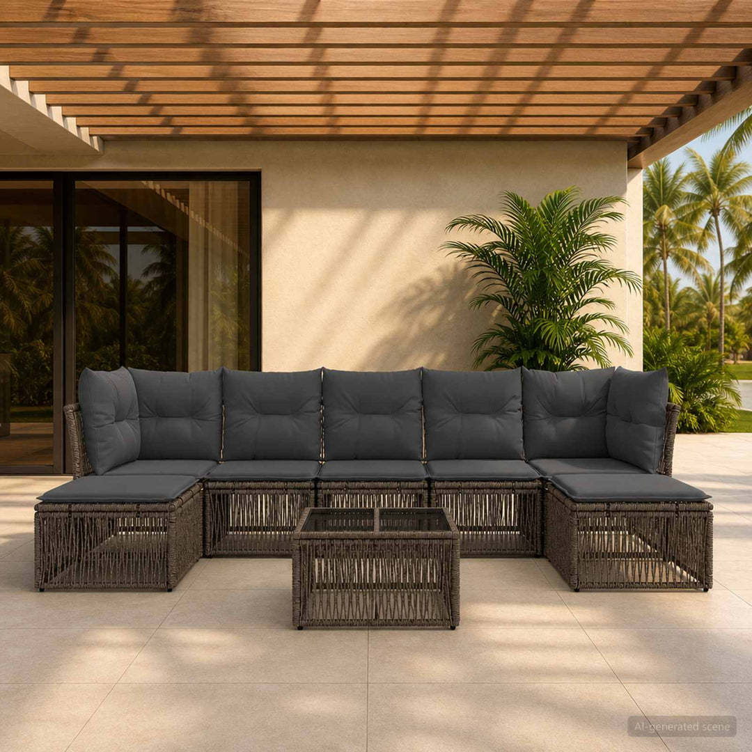 Havesofa Sæt 8 stk. Grå polyrattan