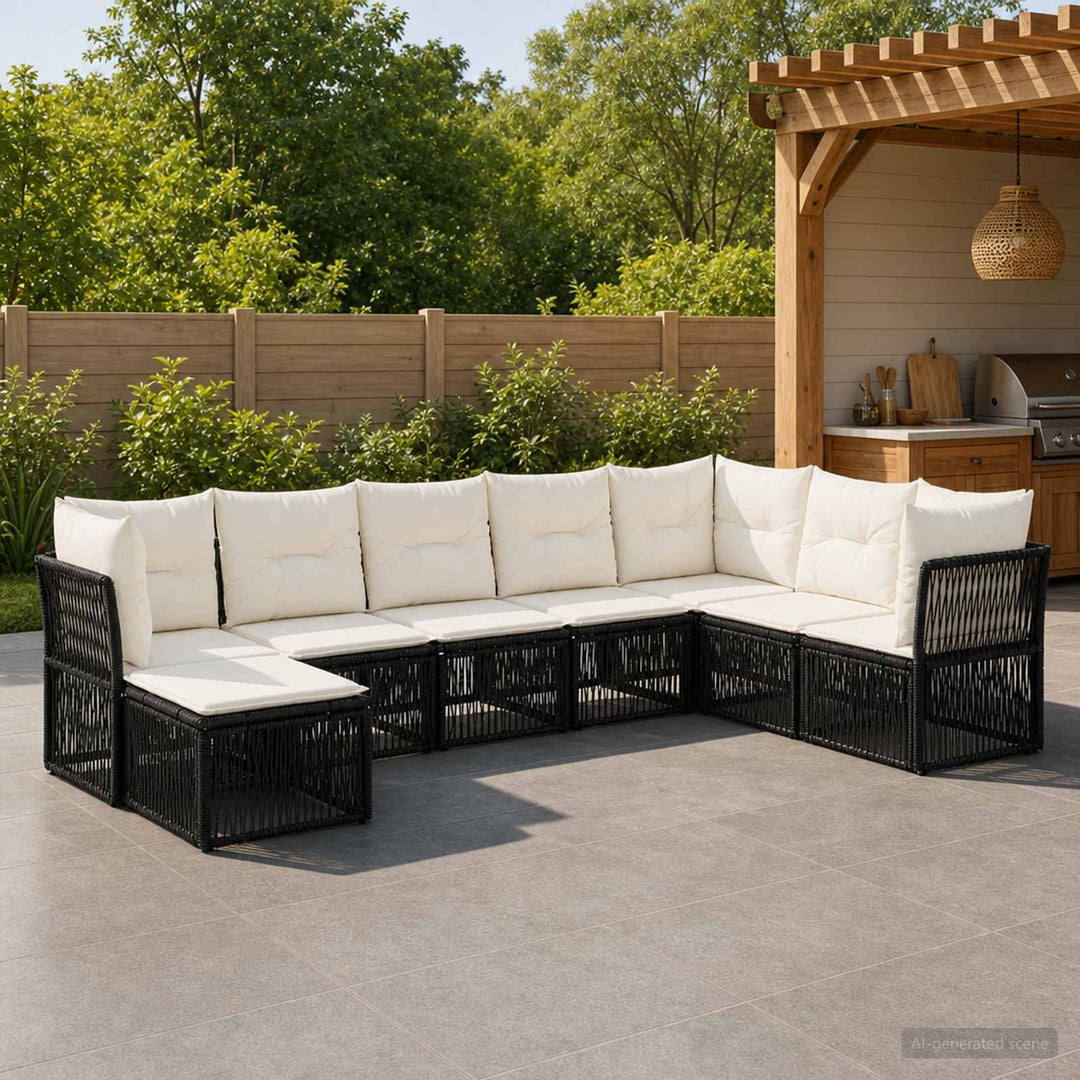 Havesofa Sæt 8 stk. Sort polyrattan