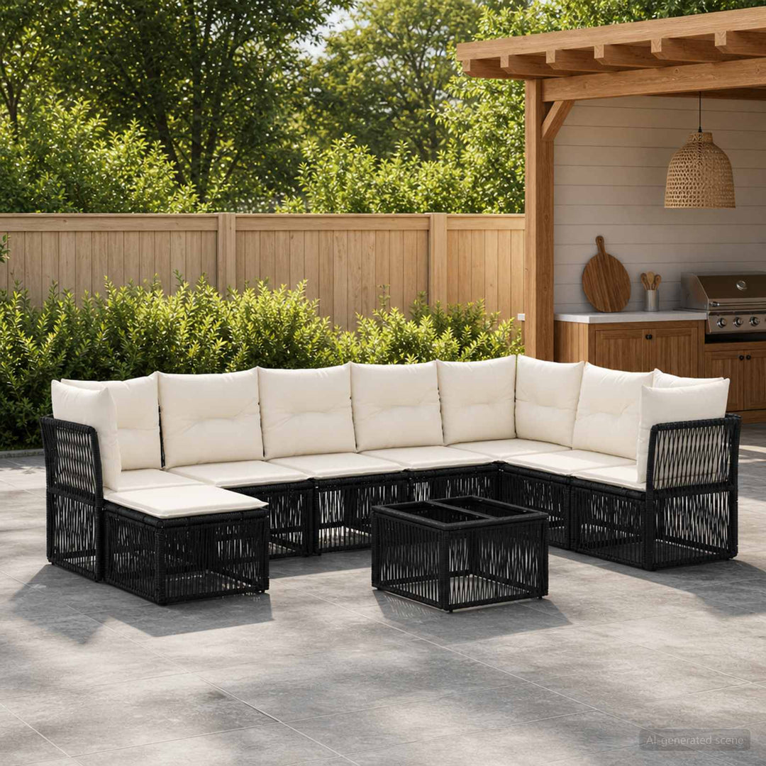 Havesofa Sæt 9 stk. Sort polyrattan