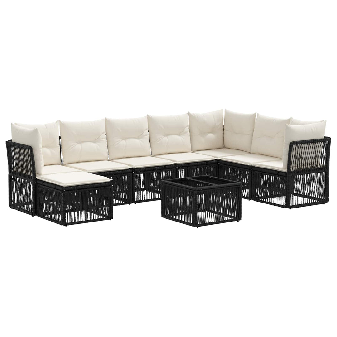 Havesofa Sæt 9 stk. Sort polyrattan