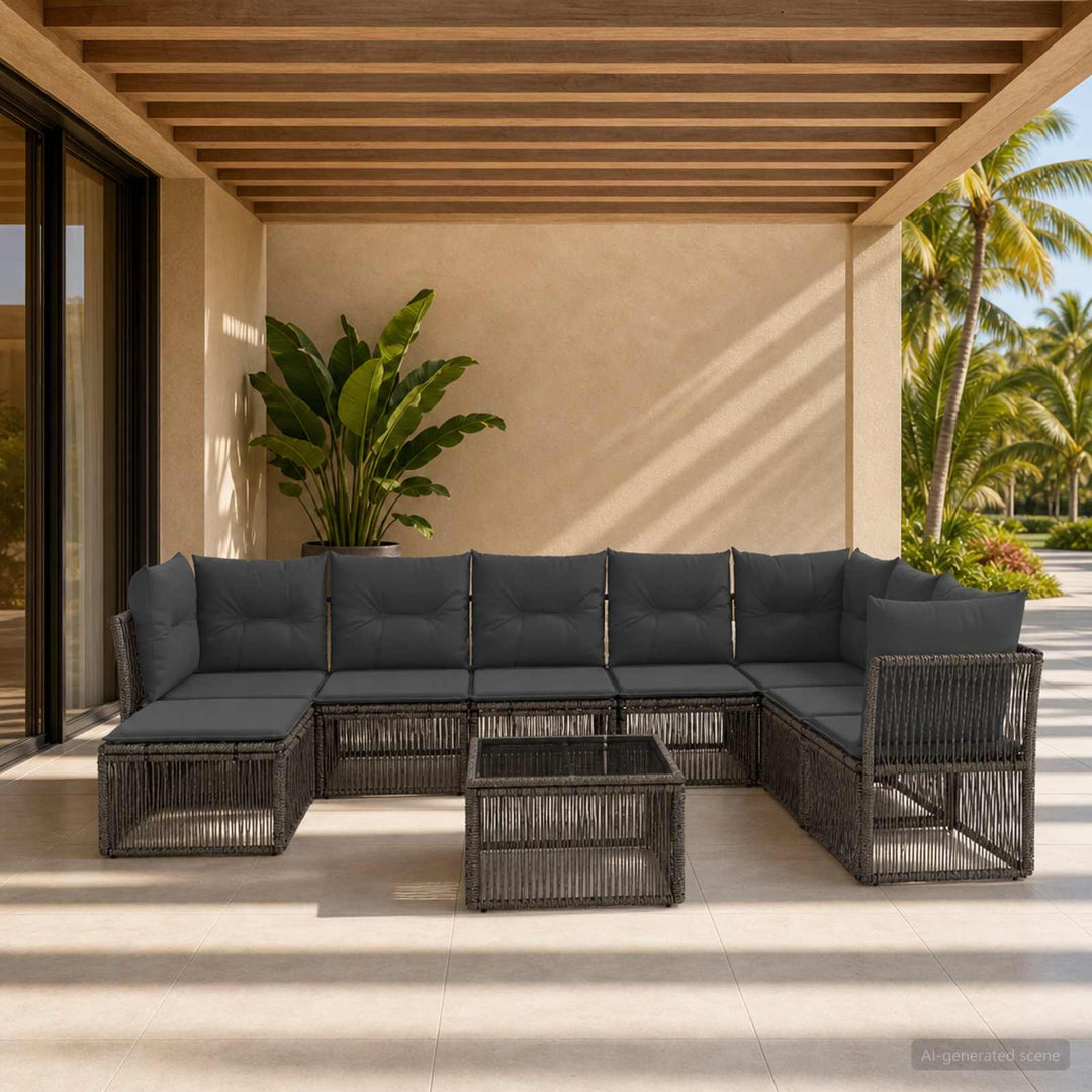 Havesofa Sæt 9 stk. Grå polyrattan
