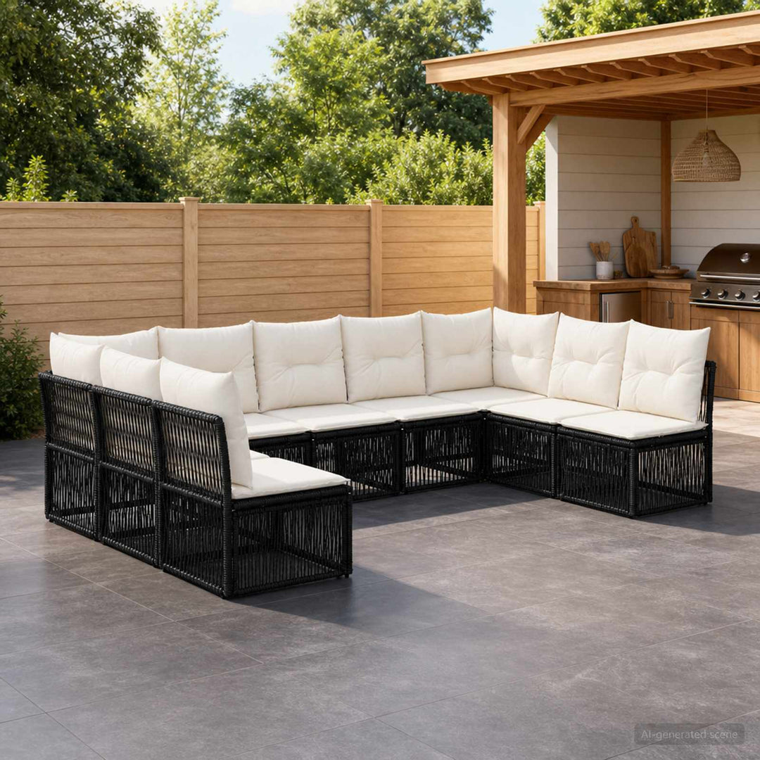 Havesofa Sæt 9 stk. Sort polyrattan