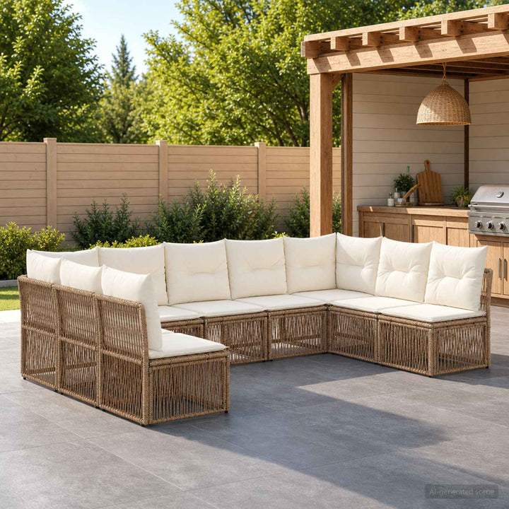 Havesofa Sæt 9 stk. Beige polyrattan