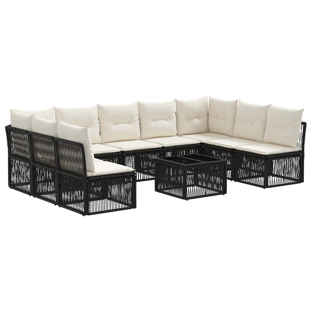 Havesofa Sæt 10 stk. Sort polyrattan
