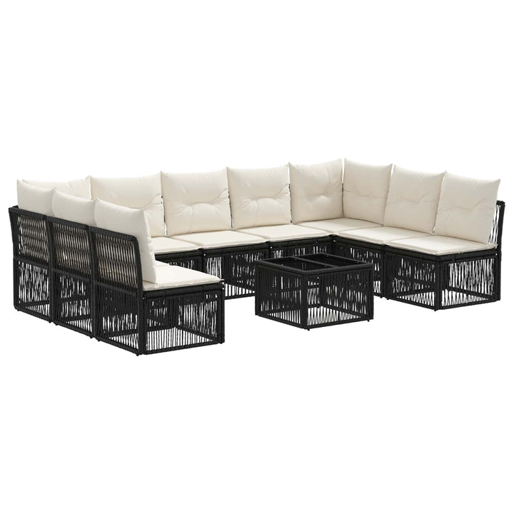 Havesofa Sæt 10 stk. Sort polyrattan