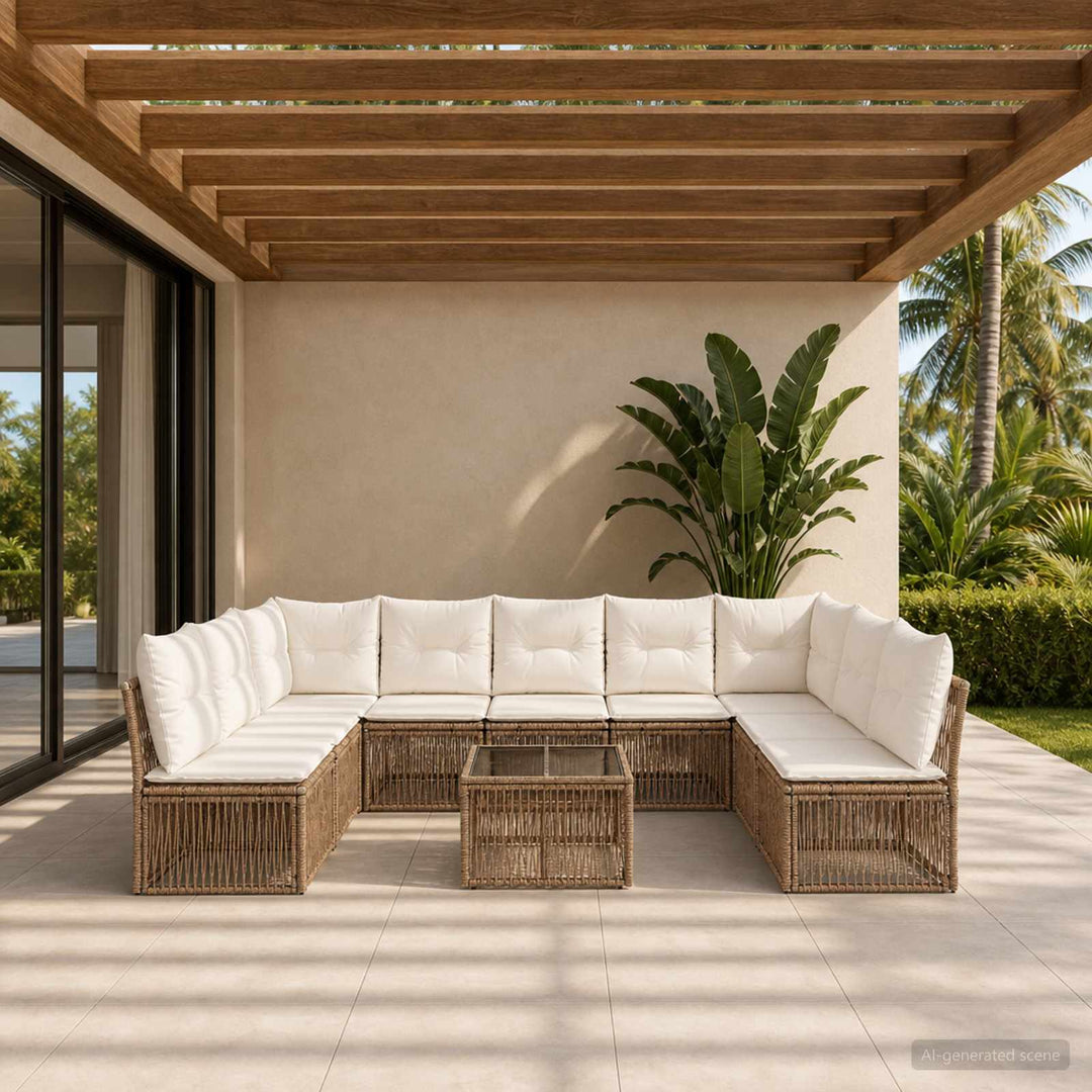 Havesofa Sæt 10 stk. Beige polyrattan