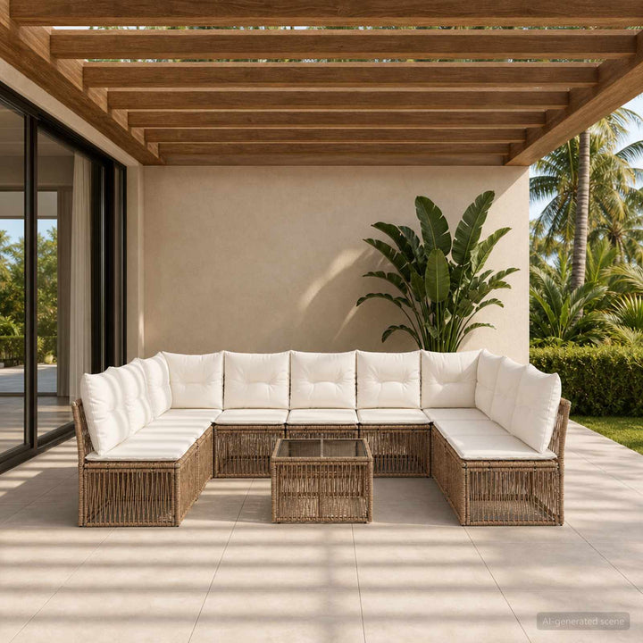 Havesofa Sæt 10 stk. Beige polyrattan