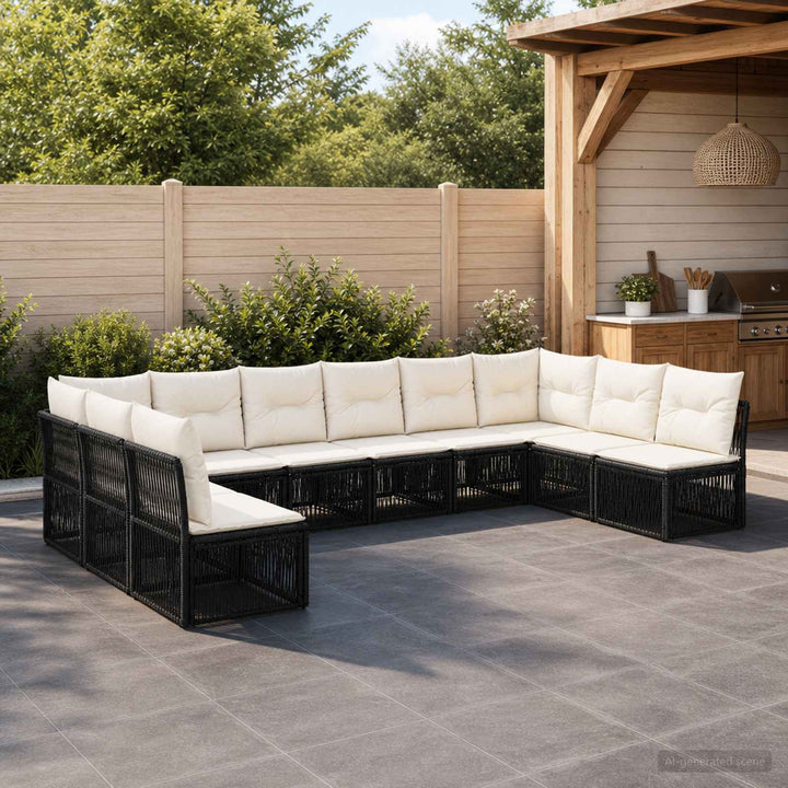 Havesofa Sæt 10 stk. Sort polyrattan