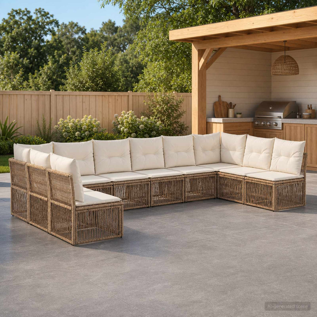 Havesofa Sæt 10 stk. Beige polyrattan