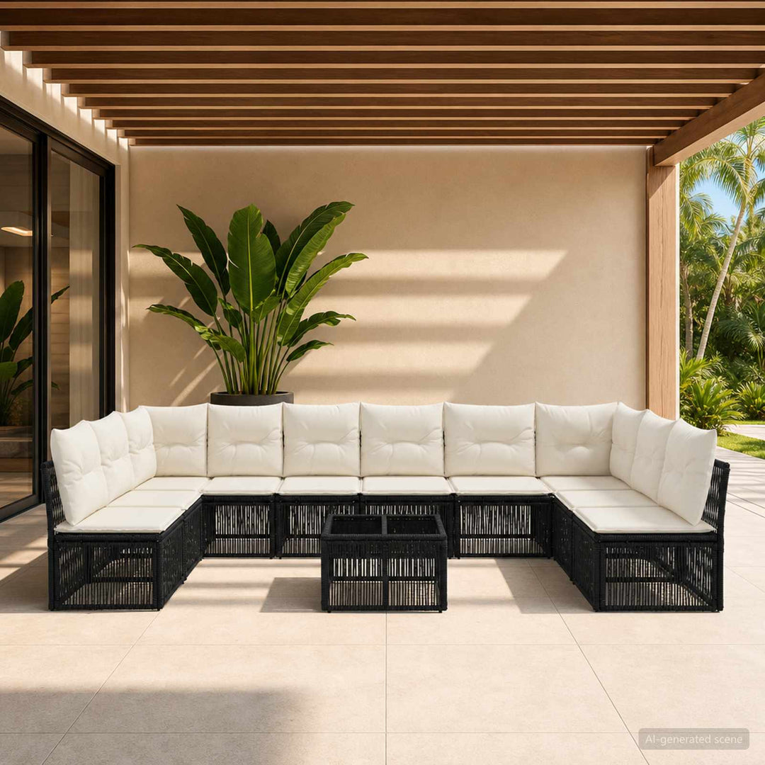 Havesofa Sæt 11 stk. Sort polyrattan