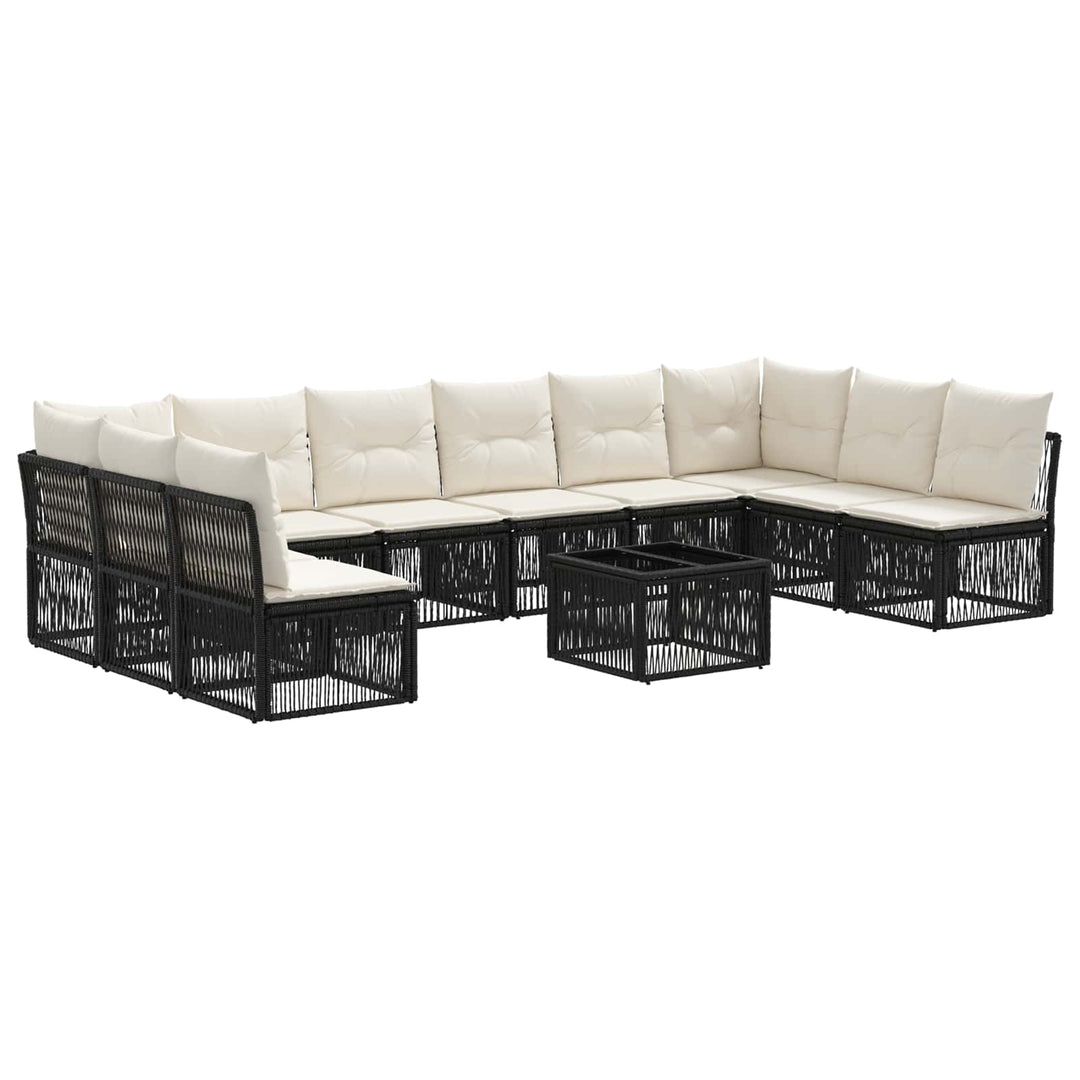 Havesofa Sæt 11 stk. Sort polyrattan