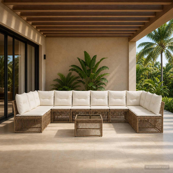 Havesofa Sæt 11 stk. Beige polyrattan