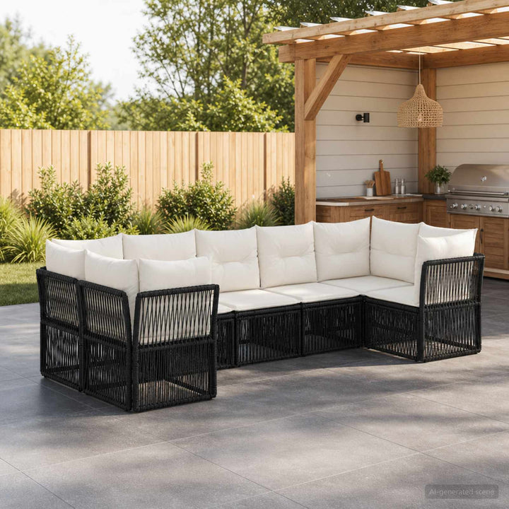 Havesofa Sæt 7 stk. 7-Antal sæder Sort polyrattan