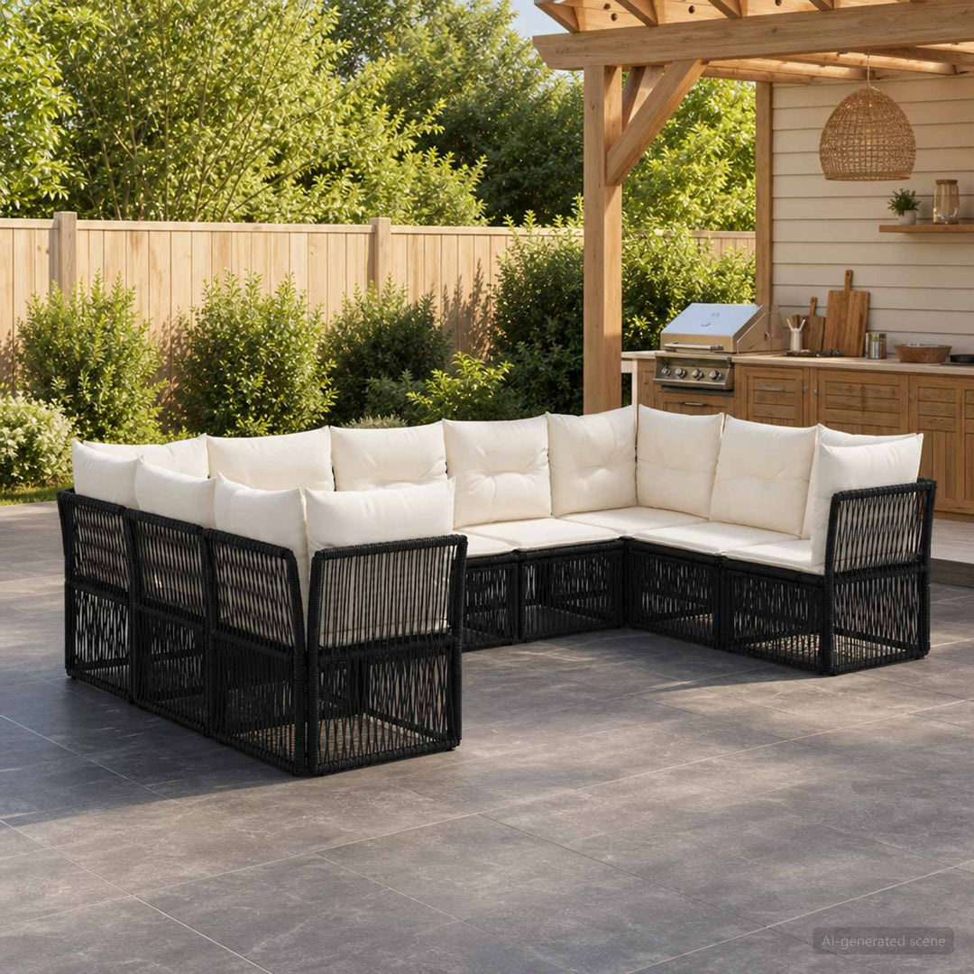 Havesofa Sæt 9 stk. Sort polyrattan