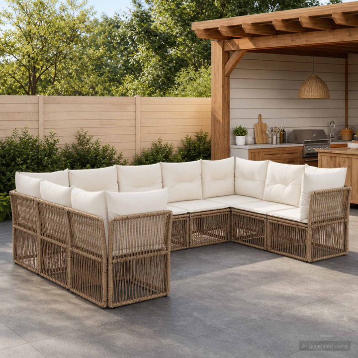 Havesofa Sæt 9 stk. Beige polyrattan