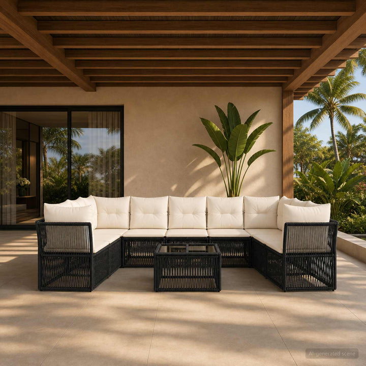 Havesofa Sæt 10 stk. Sort polyrattan