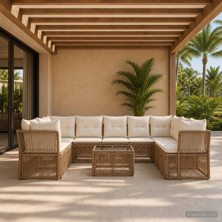 Havesofa Sæt 10 stk. Beige polyrattan