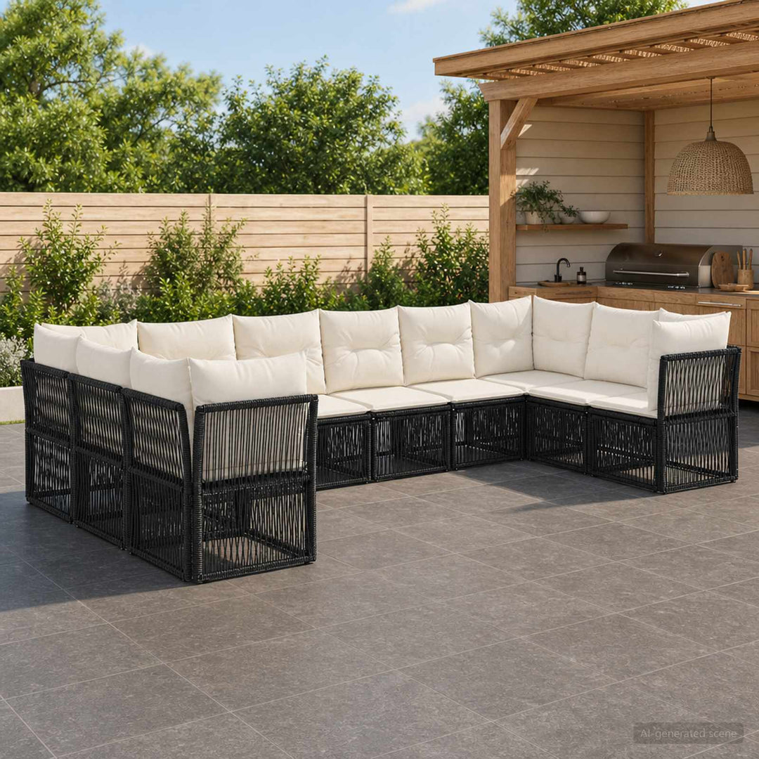 Havesofa Sæt 10 stk. Sort polyrattan