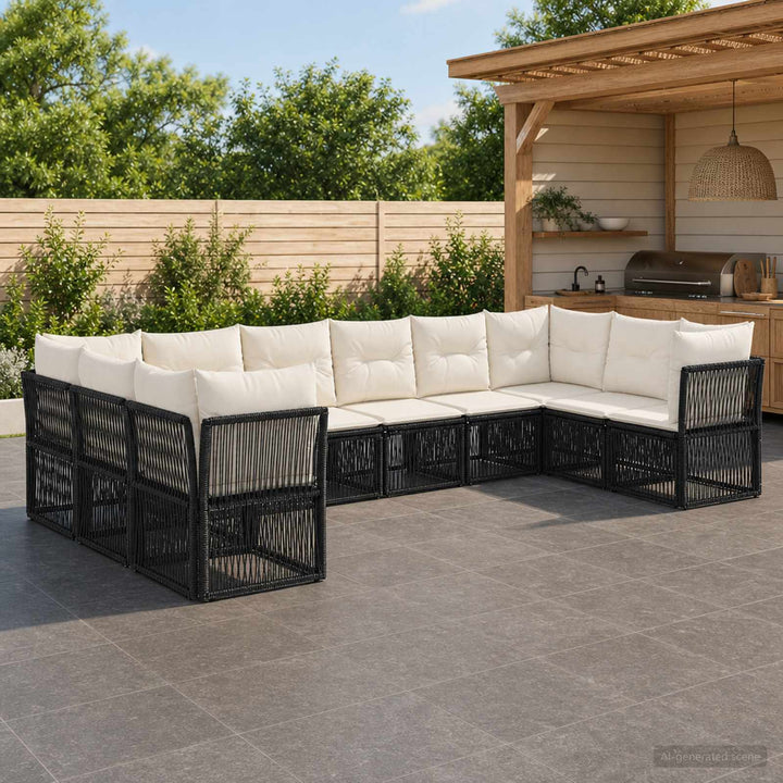 Havesofa Sæt 10 stk. Sort polyrattan