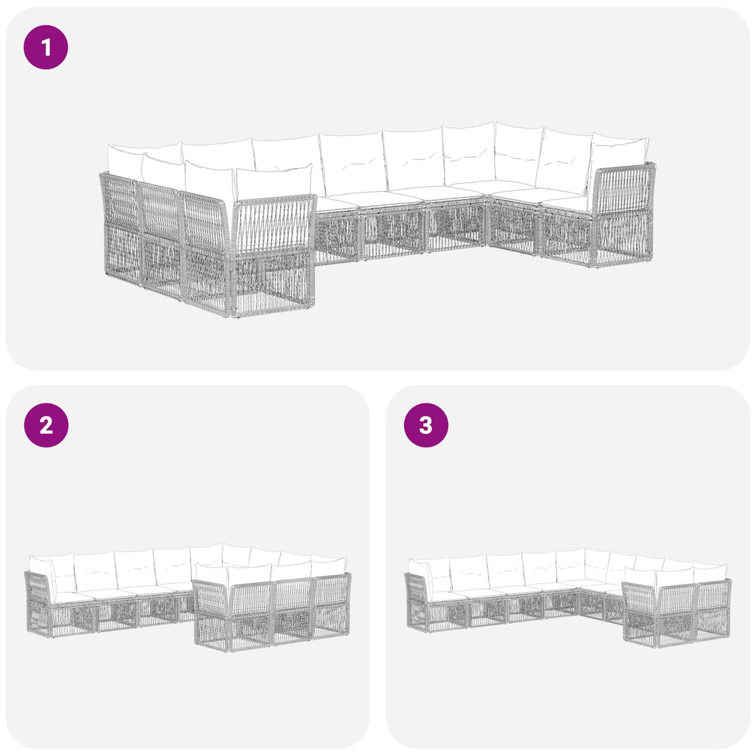 Havesofa Sæt 10 stk. Sort polyrattan