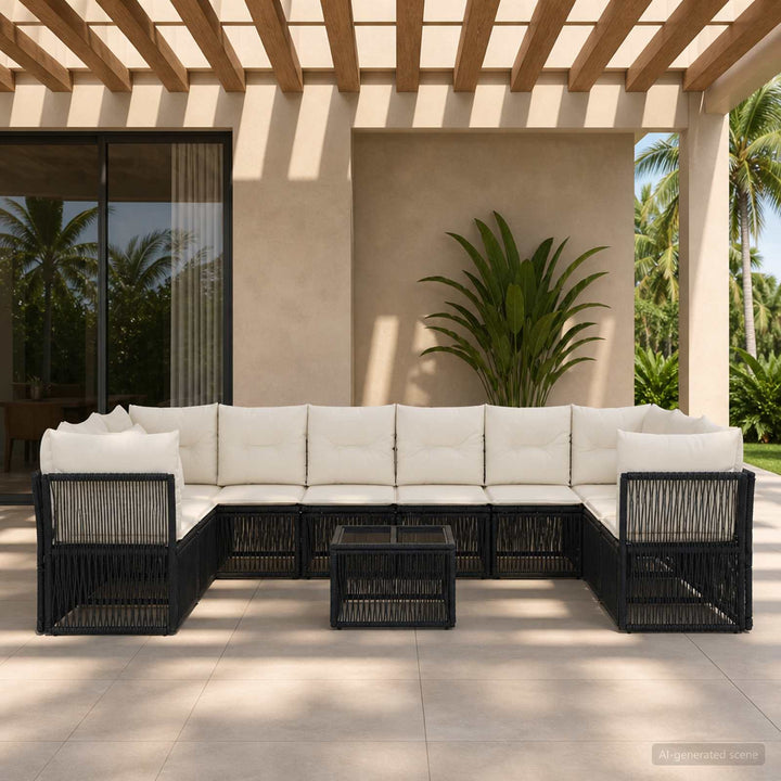 Havesofa Sæt 11 stk. Sort polyrattan