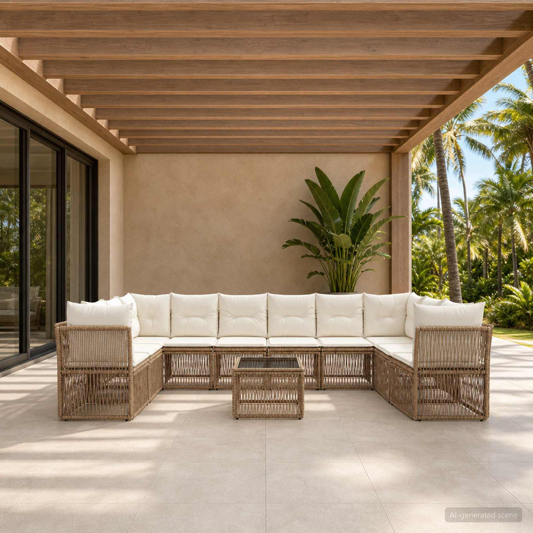 Havesofa Sæt 11 stk. Beige polyrattan