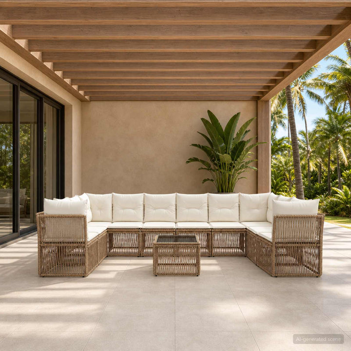 Havesofa Sæt 11 stk. Beige polyrattan