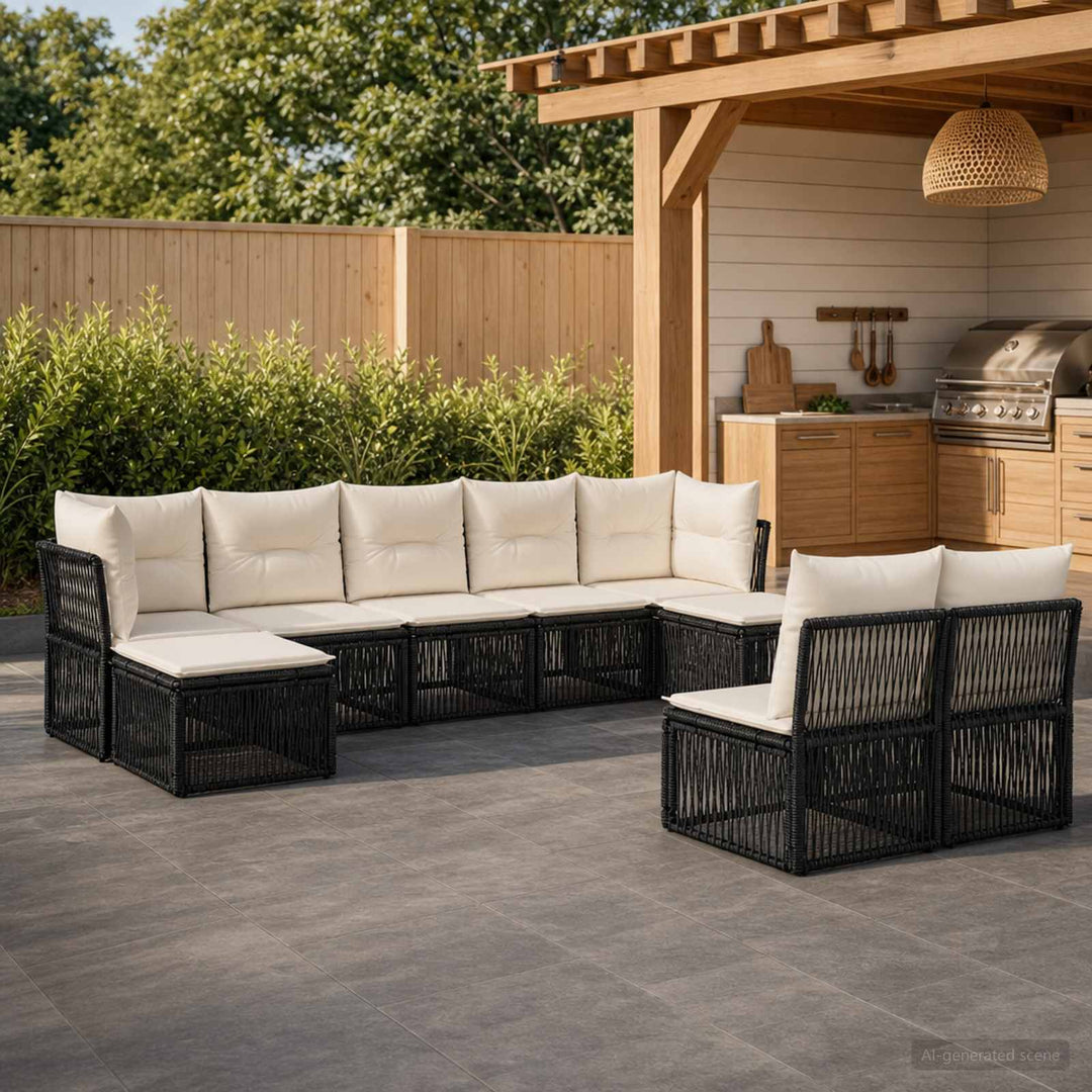 Havesofa Sæt 9 stk. Sort polyrattan