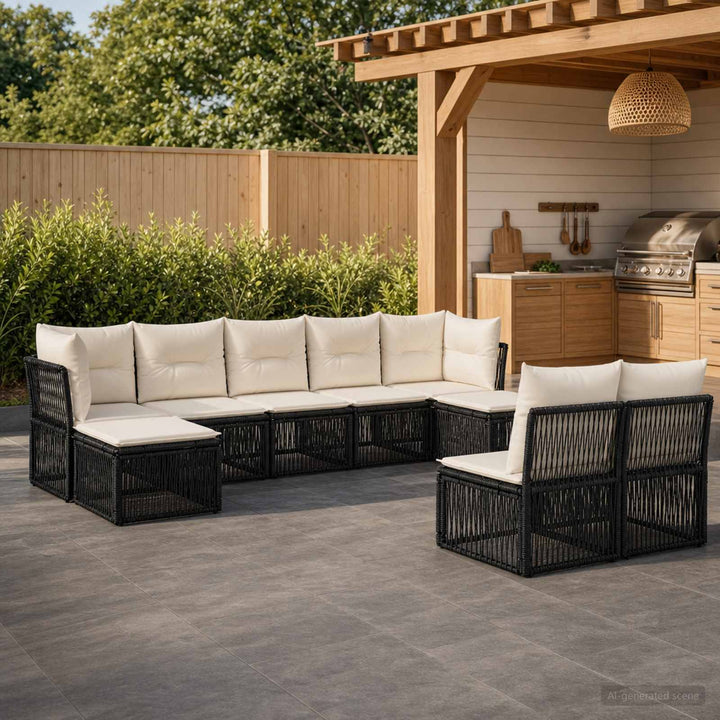 Havesofa Sæt 9 stk. Sort polyrattan