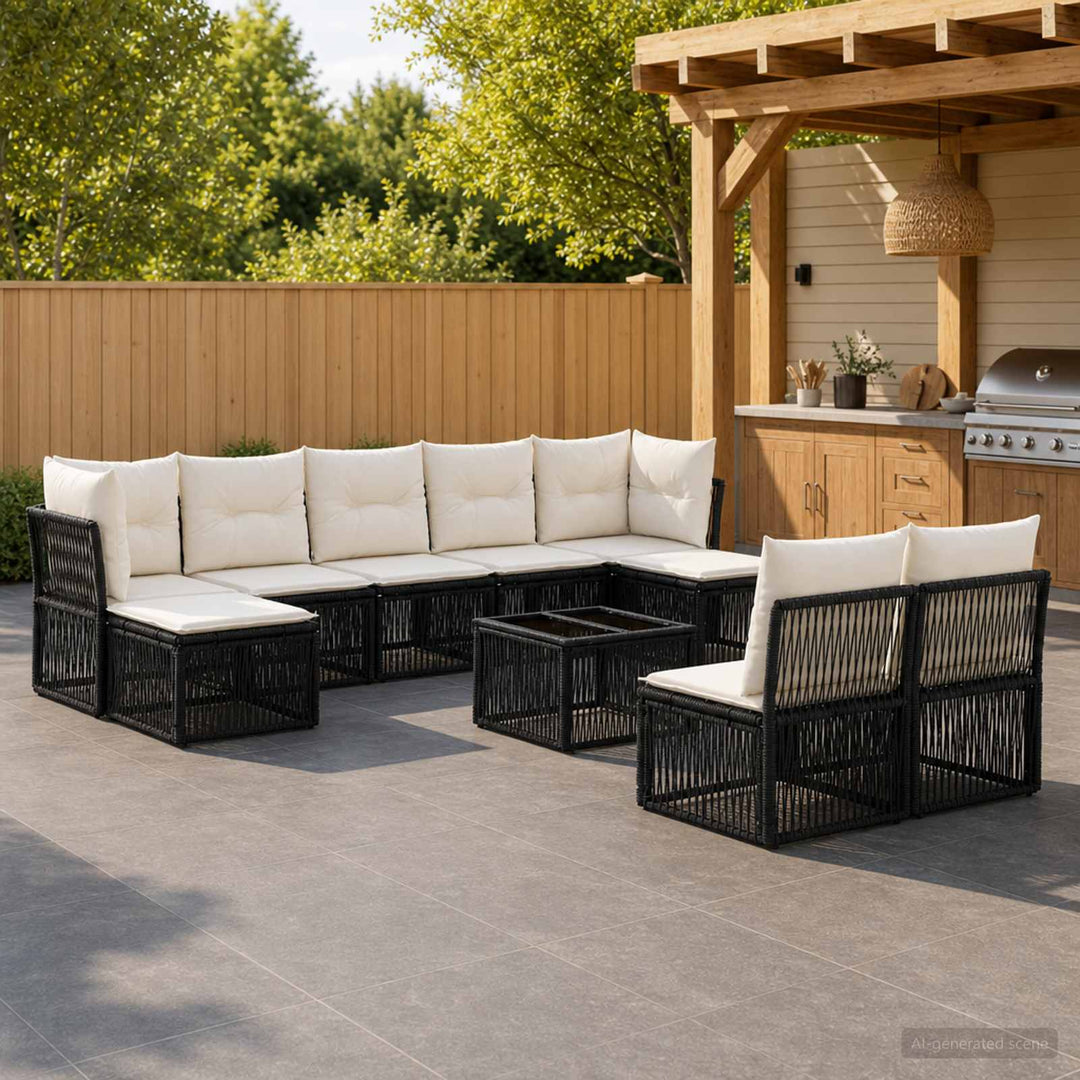 Havesofa Sæt 10 stk. Sort polyrattan