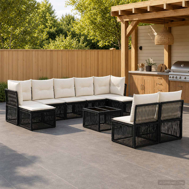 Havesofa Sæt 10 stk. Sort polyrattan