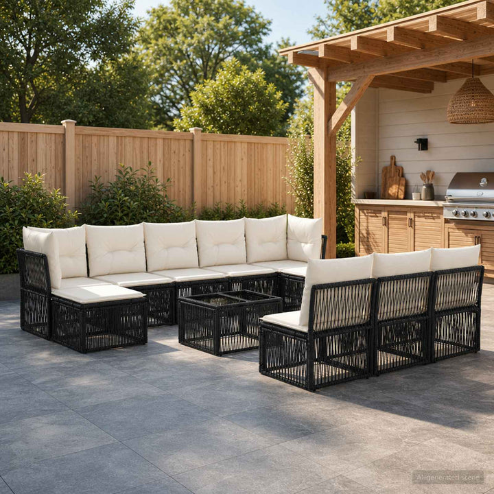 Havesofa Sæt 11 stk. Sort polyrattan