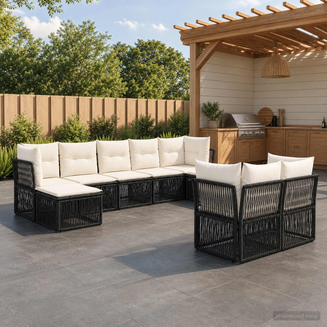 Havesofa Sæt 9 stk. Sort polyrattan