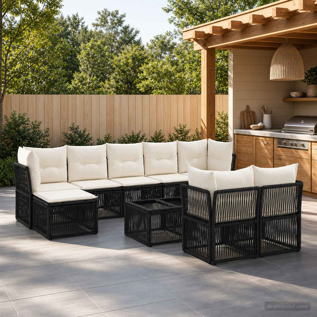 Havesofa Sæt 10 stk. Sort polyrattan