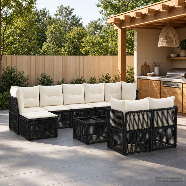 Havesofa Sæt 10 stk. Sort polyrattan