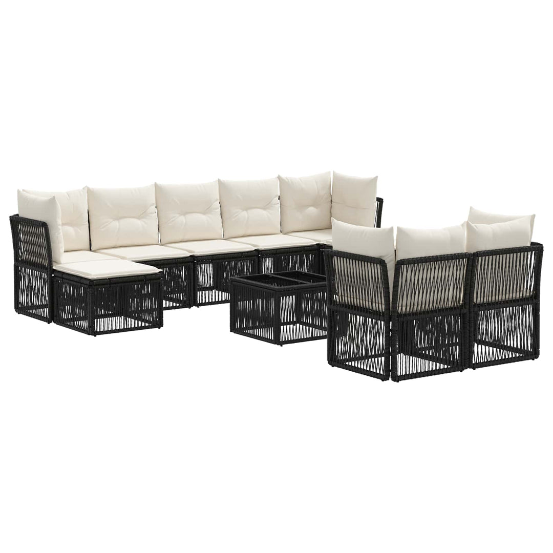 Havesofa Sæt 10 stk. Sort polyrattan