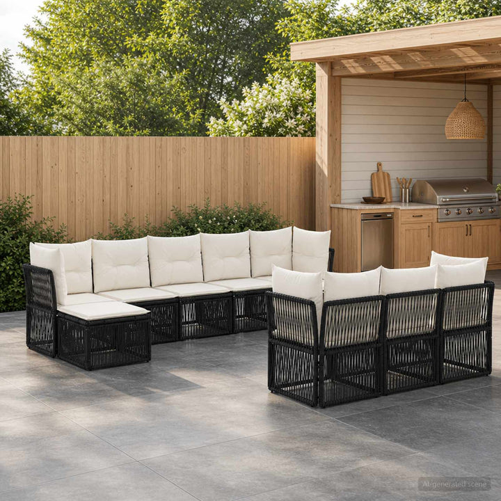 Havesofa Sæt 10 stk. Sort polyrattan