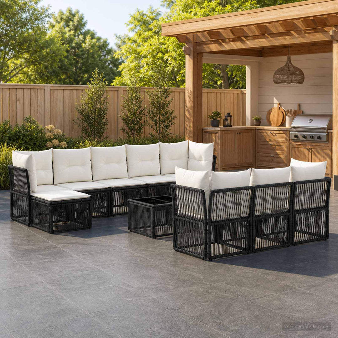 Havesofa Sæt 11 stk. Sort polyrattan