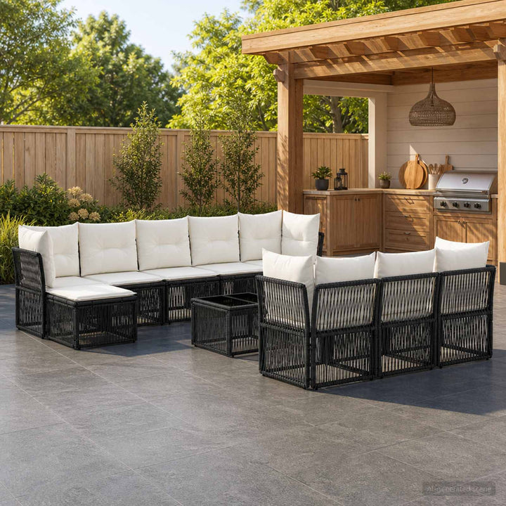 Havesofa Sæt 11 stk. Sort polyrattan