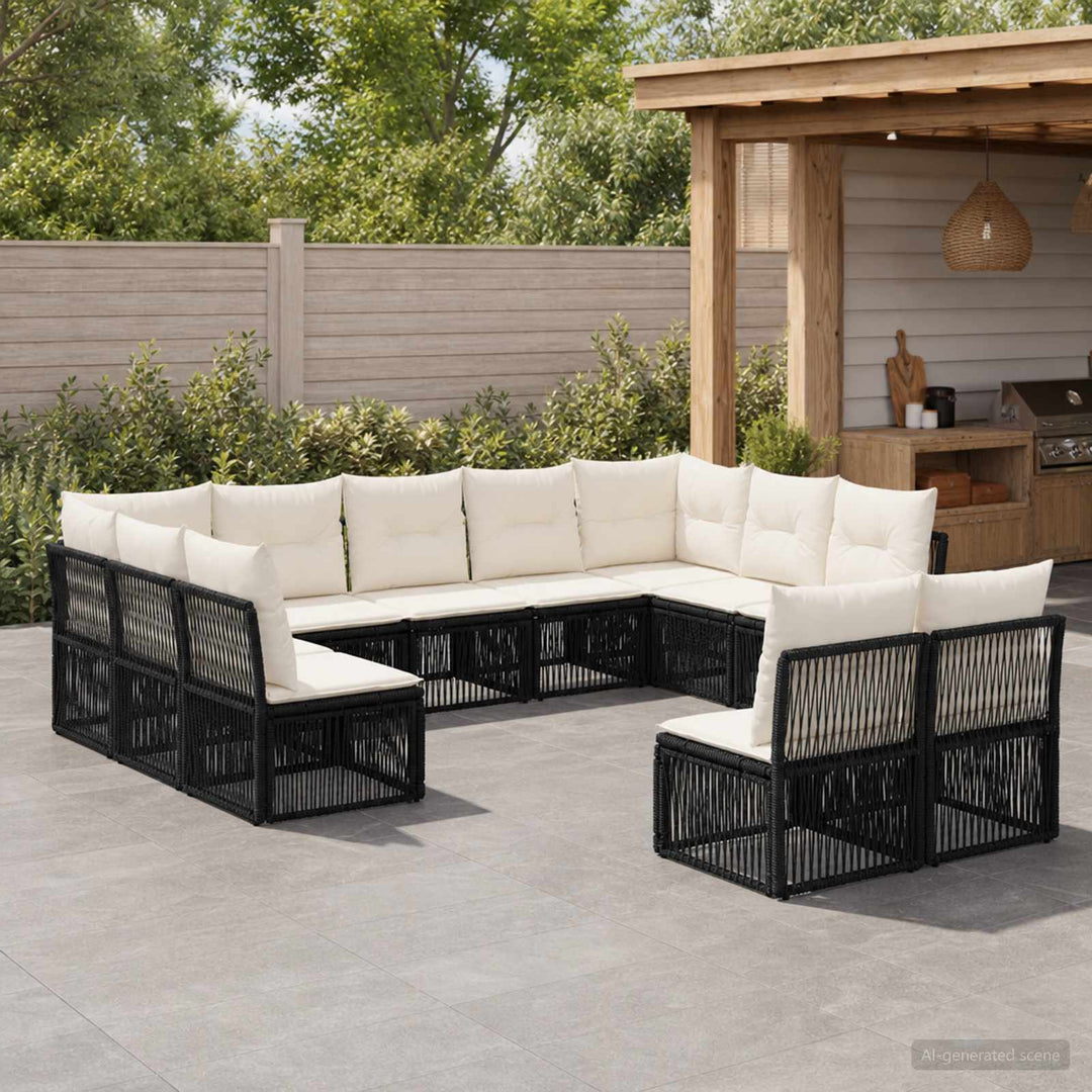 Havesofa Sæt 11 stk. Sort polyrattan