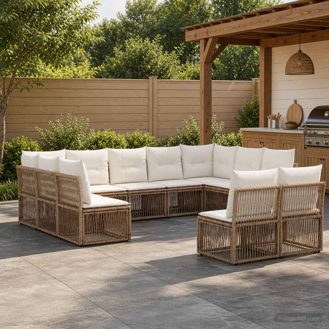 Havesofa Sæt 11 stk. Beige polyrattan