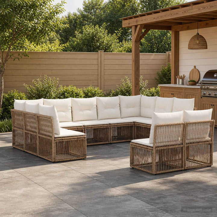 Havesofa Sæt 11 stk. Beige polyrattan