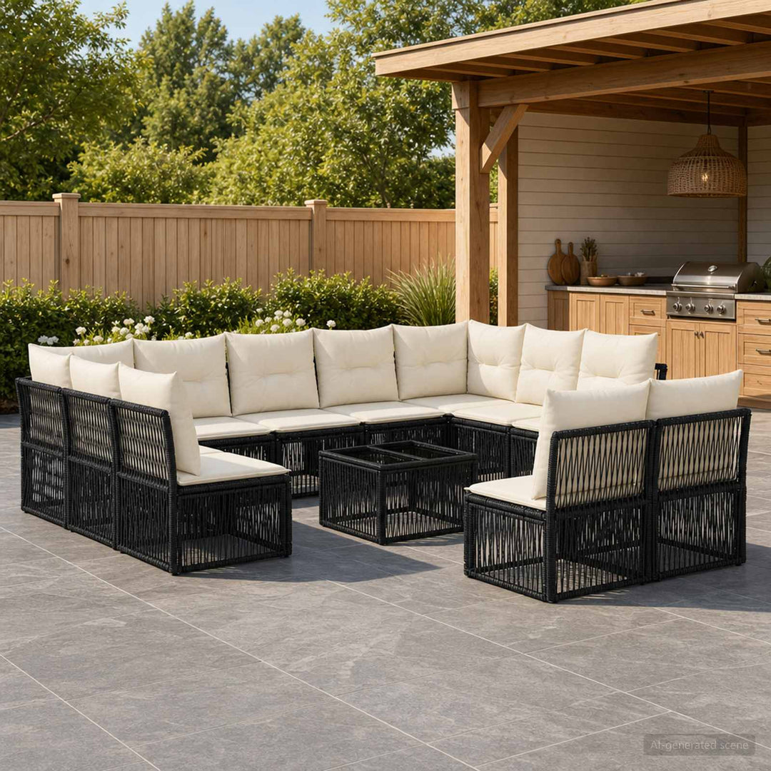 Havesofa Sæt 12 stk. Sort polyrattan