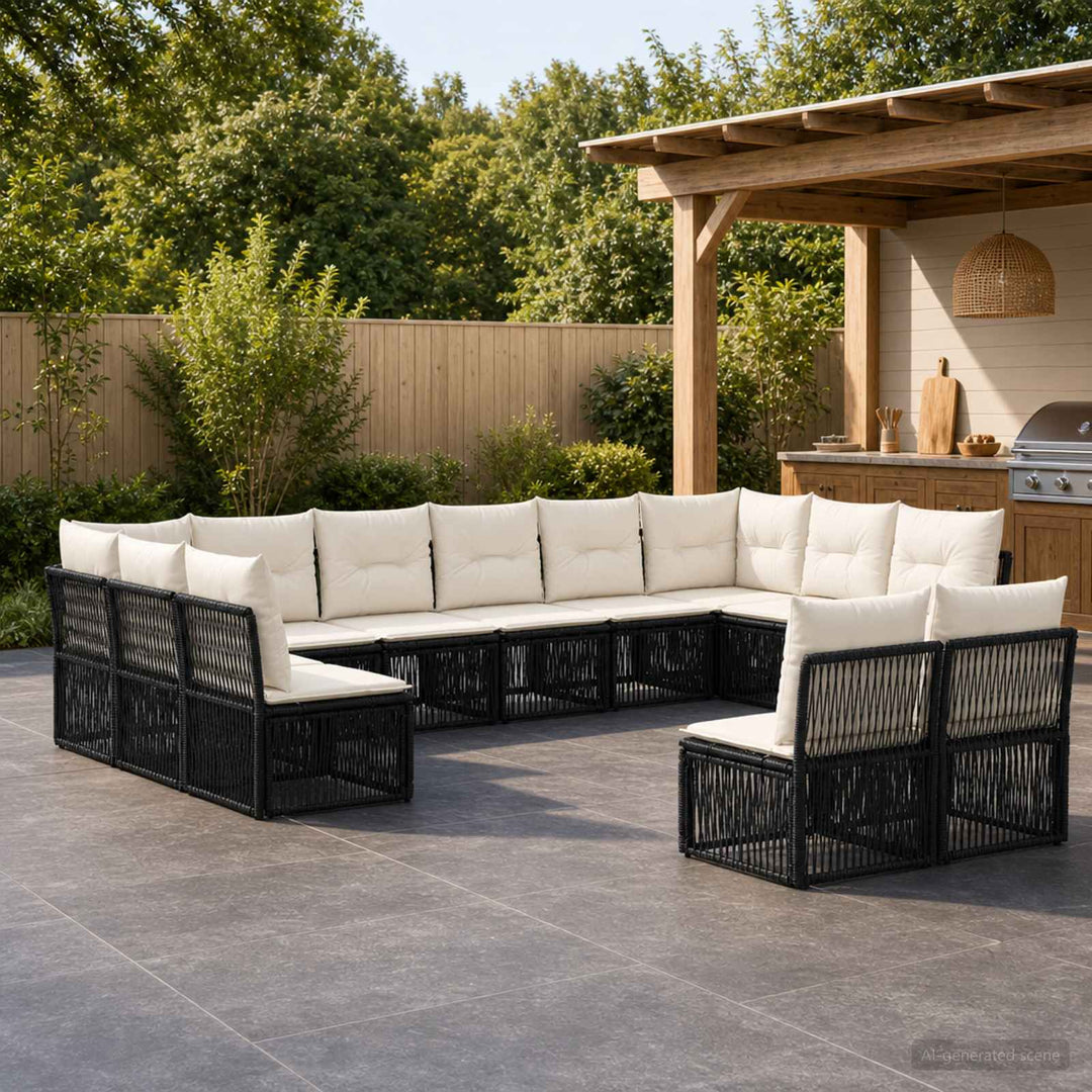 Havesofa Sæt 12 stk. Sort polyrattan
