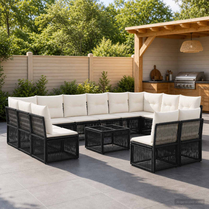Havesofa Sæt 13 stk. Sort polyrattan