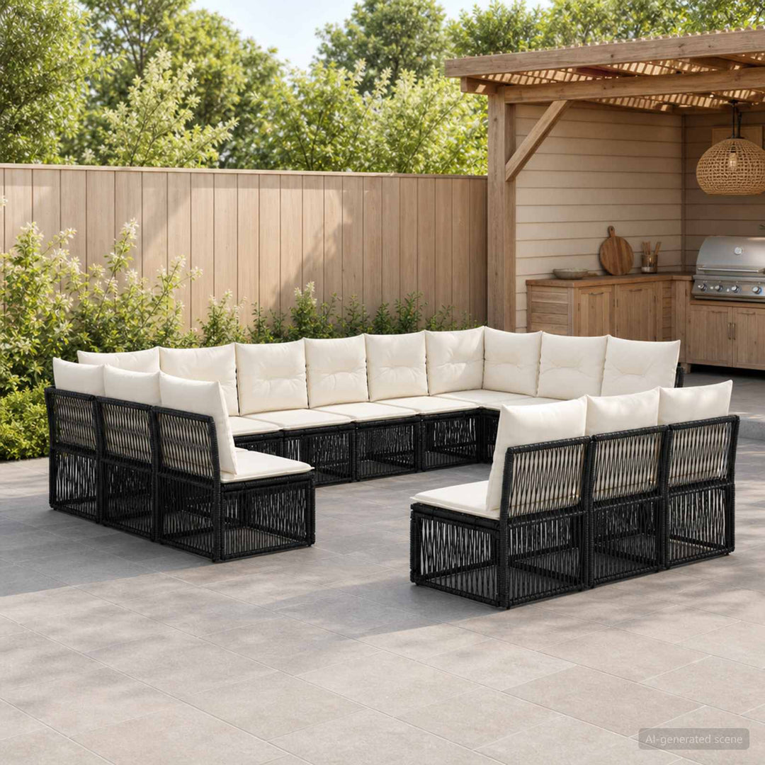 Havesofa Sæt 13 stk. Sort polyrattan