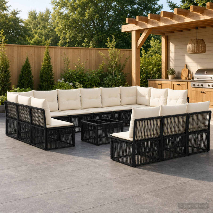 Havesofa Sæt 14 stk. Sort polyrattan