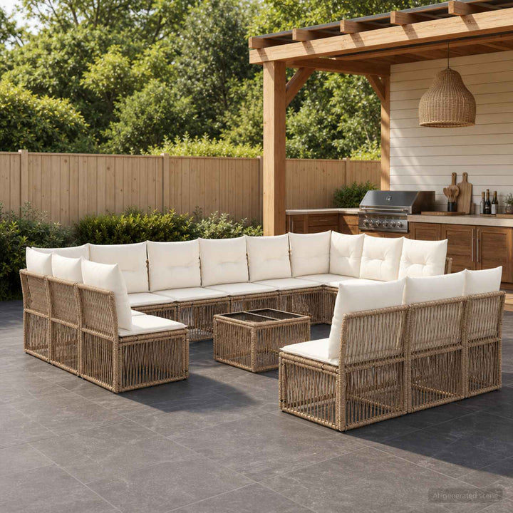 Havesofa Sæt 14 stk. Beige polyrattan
